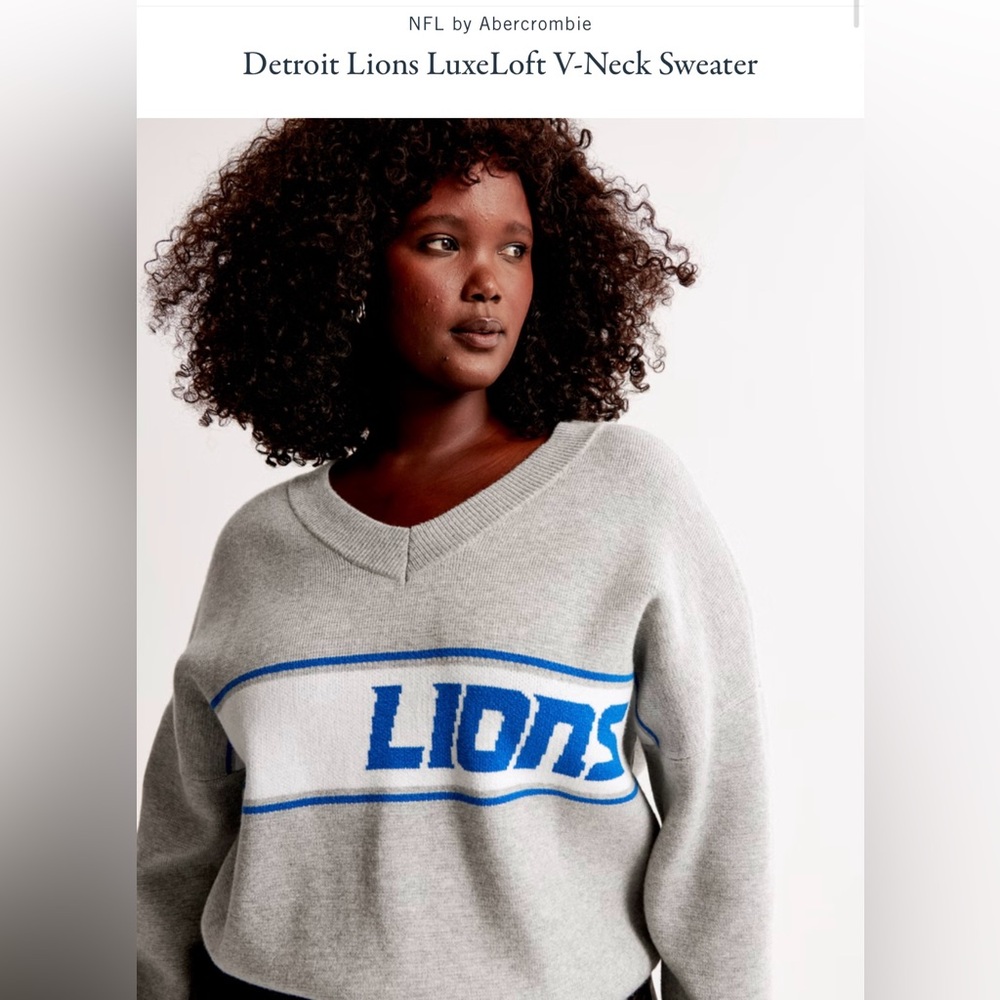 Abercrombie & Fitch NFL Detroit Lions V-Neck Sweater - Gray  NWT